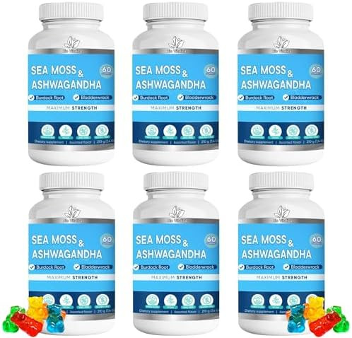 Bio Vitalica Sea Moss Ashwagandha Gummies Organic Irish Seamoss & Ashwa Root Powder Supplements For Supporting Energy & Immunity For Men And Women 5 Packs