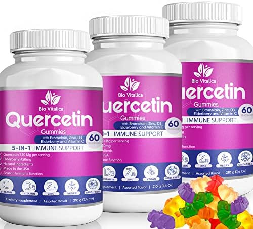 Bio Vitalica Quercetin Gummies By Biovitalica Quercetin With Bromelain Vitamin C And Zinc & Elderberry + Vitamin D35 In 1 Immune Support Zinc Quercetin 750 Mg For Kids And Adults (1)