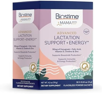 Biostime Mamabiotic Fenugreek Lactation Supplement + Energy Vitamin Complex Lactation & Breastfeeding Support Multivitamin Vitamins B Zinc Fos Prebiotic 30 Satchets