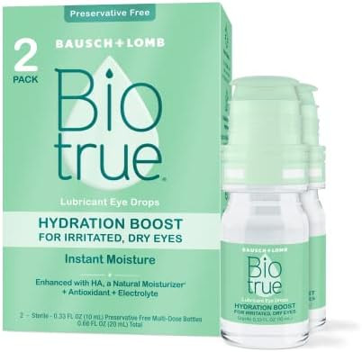 Biotrue Hydration Boost Preservative Eye Drops For Dry Eyes Instantly Moisturizes Rehydrates Contact Lens Friendly Refresh & Relieve Eye Irritation 0.33 Fl Oz (Pack Of 2)