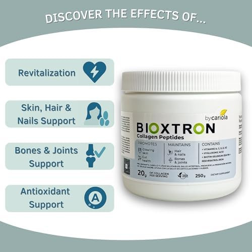 Bioxtron Collagen Peptides Powder Unflavored Type I Bovine With Stem Cell Real For Hair Nail Skin Gut Bone & Joint Health Support Hyaluronic Acid Protein Biotin (250 Gr)
