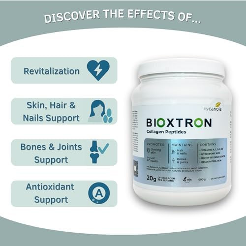 Bioxtron Collagen Peptides Powder Unflavored Type I Bovine With Stem Cell Real For Hair Nail Skin Gut Bone & Joint Health Support Hyaluronic Acid Protein Biotin 600G (30 Servings)