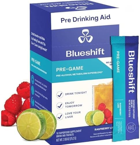 Blueshift Pregame Pre Drinking Nac Supplement Electrolytes Powder Packets Hydration Packets Liver Support With Ginger Cysteine Milk Thistle No Sugar Powder Sticks (10 Pack)