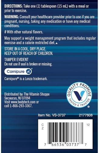 Bodytech Lcarnitine 3000Mg Supports Fat Metabolism Energy Production & Muscle Recovery Peach Mango (24 Fl Oz)