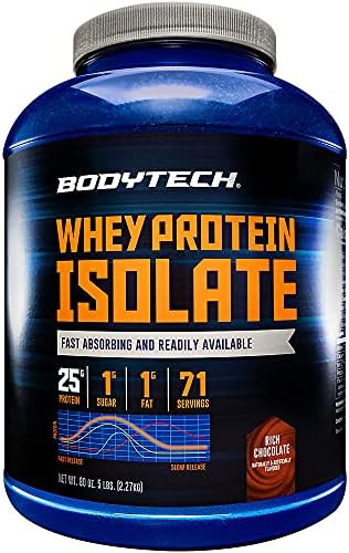 Bodytech Whey Protein Isolate Powder 25G Protein Per Serving With Bcaas Fastabsorbing For Muscle Growth & Recovery Rich Chocolate (1.5 Lb 21 Servings)
