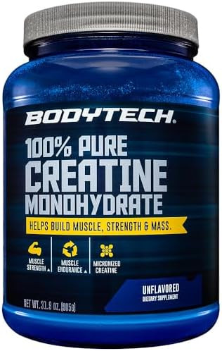 Bodytech 100% Pure Creatine Monohydrate Powder Micronized For Maximum Absorption Supports Muscle Strength & Power Output Unflavored (10.58 Oz 60 Servings)