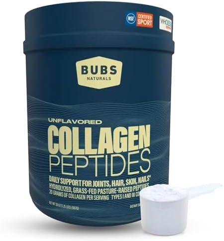Bubs Naturals Collagen Peptides Powder Collagen For Women & Men Hydrolyzed Peptides Unflavored Pasture Raised Grass Fed Paleo Keto Friendly Supports Hair Skin & Joint Health (20 Oz) 28 Servings