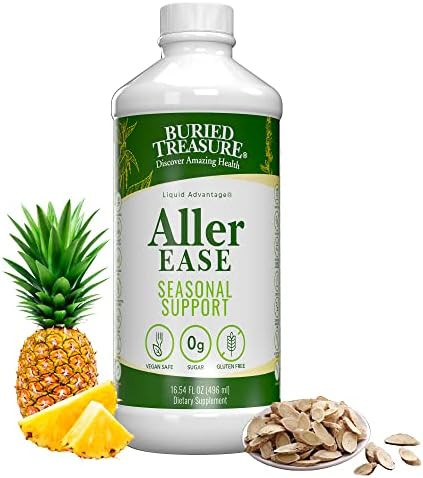 Buried Treasures Aller Ease 16 Fl Oz. Liquid Supplement W/ Quercetin Bromelain Mullein Supports Immune Sinus Comfort Nondrowsy Herbal Formula