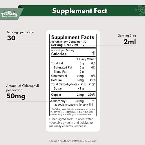 Buried Treasure Liquid Chlorophyll Drops Copper Chlorophyllin From Mulberry Leaves Manufactured In Usa Vegan Supports Overall Wellness Unflavored 30 Servings.