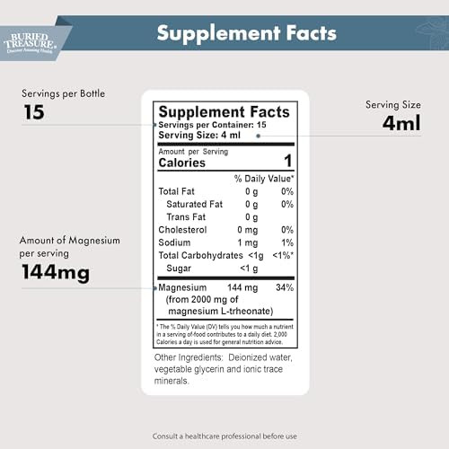 Buried Treasure Magtein 2 Oz. 15 Doses Brain Health Magnesium Lthreonate For Enhanced Memory And Sleep