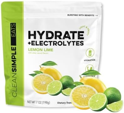 Clean Simple Eats Hydration Drink Mix With Electrolytes & Amino Acids Naturally Sweetened Powder For Hydration & Recovery No Artificial Ingredients Gluten Lemon Lime Flavor 30 Servings