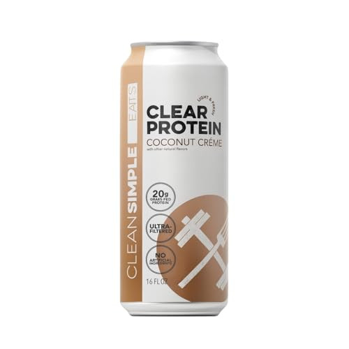 Clean Simple Eats Clear Protein Water 20G Grass Fed Whey Protein Ultra Filtered Light & Refreshing Beverage Low Lactose No Artificial Ingredients Coconut Crãme Flavor 16 Oz Cans 12 Pack
