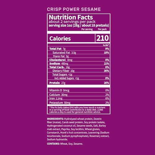 Crisp Power Protein Pretzel Snack Bundle Sea Salt & Sesame (6 Packs Each) Up To 28G Protein Per Pack Low Carb Vegan Plantbased Keto Baked Savory Pretzel Bites