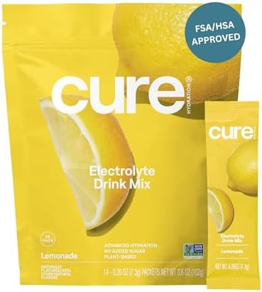 Cure Hydration Plantbased Electrolyte Drink Mix No Added Sugar Fsahsa Dehydration Relief Powder Made With Coconut Water Nongmo Vegan Pouch Of 14 Packets Watermelon