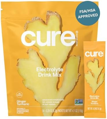 Cure Hydration Plantbased Electrolyte Drink Mix No Added Sugar Fsahsa Dehydration Relief Powder Made With Coconut Water Nongmo Vegan Pouch Of 14 Packets Watermelon