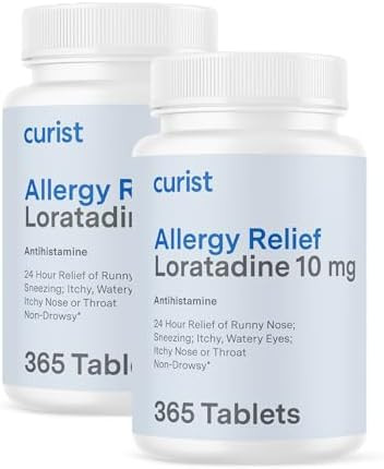 Curist Loratadine 10Mg 365 Count All Day Non Drowsy Allergy Medicine 24 Hour Antihistamine Tablets For Runny Nose Itchy Eyes & Sneezing Indoor & Outdoor Allergy Medicine For Adults