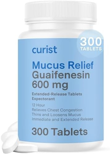 Curist Guaifenesin 600 Mg Extended Release Tablets (300 Dye Tablets) Expectorant Mucus Relief Uniqus Guaifenesin 600 Mg (Bulk Pack)