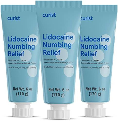 Curist 5% Lidocaine Cream Topical Pain Relief 6 Oz (170 G) Xl Tube Numb Quickly & Effectively With 5% Lidocaine Numbing Cream (3 Pack 6 Oz Tube)