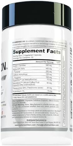 Cutler Nutrition Cognition High Potency Brain Nootropic Focus Supplement: Best Nootropic And Energy Pills For Mental Clarity Memory Studying Gaming And Work Alpha Gpc Dynamine Caffeine L Theanine 60 Count