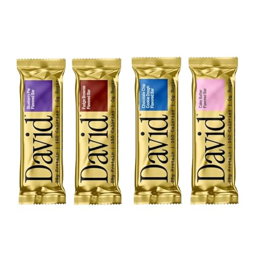 David Protein Bar Sample Pack Variety Pack Pack Of 4 Protein Bars 28G Of Protein 150 Calories 0G Of Sugar High Protein Low Carb Gluten Protein Bar