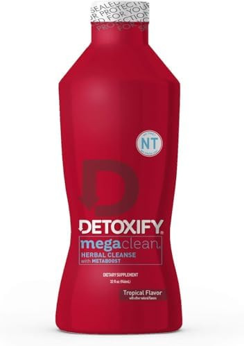 Detoxify Mega Clean Nt Herbal Cleanse “ Tropical “ 32 Oz “ Professionally Formulated Herbal Detox Drink “ Enhanced With Metaboost Eliminating Need For Precleanse “ Plus Sticker
