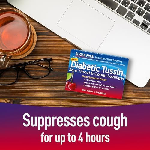 Diabetic Tussin Sugar Sore Throat & Cough Drops Wild Cherry 15 Count Sodium Lozenges With Soothing Liquid Center