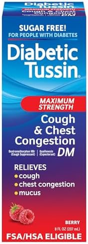 Diabetic Tussin Dm Max Strength Cough & Chest Congestion Relief Safe For Diabetics Berry Flavored 8 Fl Oz. (Pack Of 1)
