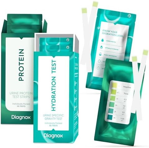 Diagnox Health Protein Urine Test Strips [30 Tests] And Hydration Test Strips [30 Tests] Individually Packaged And Science Backed