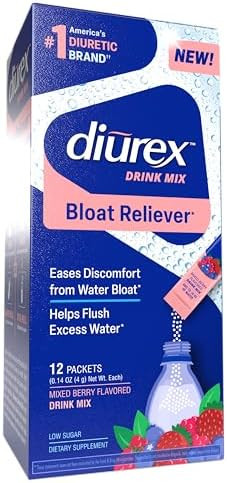 Diurex Drink Mix Diuretic Supplement Mixed Berry Flavor Bloat Relief With Diurex Proprietary Bloatrelieving Blend Single Serve 12 Pack