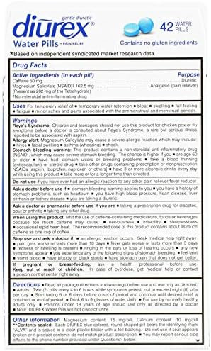 Diurex Water Pills + Pain Relief Relieve Water Bloat Cramps & Fatigue 42 Count