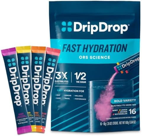 Dripdrop Hydration Packets Juicy Variety Pack Single Serve Electrolytes Powder Drink Mix Grape Fruit Punch Strawberry Lemonade Cherry Nongmo Gluten Vegan 16 Sticks
