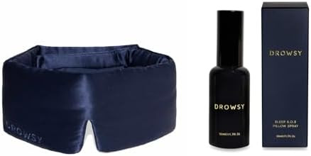 Drowsy Deep Sleep Bundle Sleep This Season. Luxury Silk Sleep Mask Drowsy Midnight Blue Sleep Mask And Drowsy Deep Sleep Sos Pillow Spray