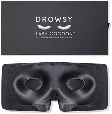 Drowsy Eyelash Protecting Silk Sleep Mask For Natural Lashes & Extensions. Deep Eye Cups Zero Pressure Total Blackout Full Wraparound (Damask Rose)