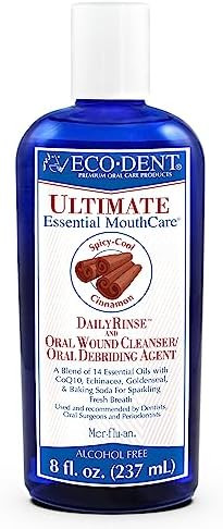 Ecodent Alcohol Mouthwash Cinnamon Ultimate Essential Mouthcare Oral Care Mouth Wash For Adults Baking Soda Mouth Rinse With Essential Oils + Dailyrinse Singleuse Pack Mint