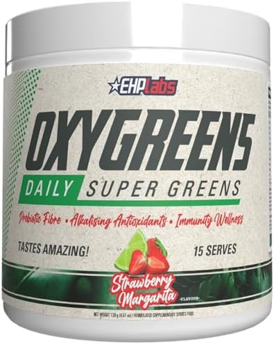 Ehp Labs Oxygreens Super Greens Powder Spirulina & Chlorella Superfood Green Juice Powder & Greens Supplements With Prebiotic Fibre Antioxidants & Immunity Support 30 Serves (Strawb. Margarita)