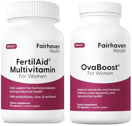 Fairhaven Health Fertilaid For Women & Ovaboost Combo Female Fertility Supplement & Natural Fertility Vitamin With Myoinositol Vitex & Vitamins To Support Ovulation Cycle Regularity & Egg Quality 1 Month Supply