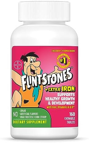 Flintstones Vitamins Chewable Kids Multivitamin With + Extra Iron For Toddler & Kid With Vitamin C D Vitamin B12 160 Count (Packaging Will Vary)