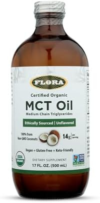 Flora Health Mct Oil Organic Energy Boost C8 Caprylic & C10 Capric Acids Keto Kosher Nongmo Verified 100% From Ethically And Sustainably Sourced Coconuts 17 Fl Oz Liquid Glass Bottle