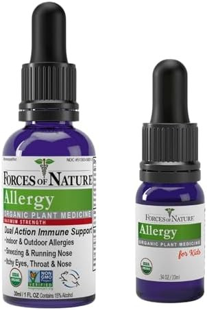 Forces Of Nature Allergy Relief Bundle “ Adults (1 Fl Oz) & Kids (0.34 Fl Oz) Organic Sublingual Drops For Sneezing Itchy Eyes Runny Nose Indoor/Outdoor & Seasonal Allergies Nondrowsy