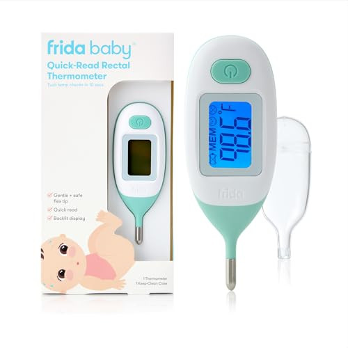Frida Baby Rectal Thermometer For Babies Digital Fever Thermometer For Babies Borns & Infants Quick & Accurate Temperature Check Water Resistant Clear Case Memory Holds Last 10 Readings
