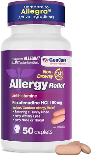 Gencare 24Hr Hives Relief Allergy Medicine For Adults & Kids 12+ “ Fexofenadine 180Mg 24 Hour Non Drowsy Antihistamine Formula “ Nondrowsy Allergy Relief Tablets “ Uniqus For Allegra Hives (48 Count)
