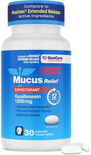Gencare Mucus Relief Guaifenesin Maximum Strength 1200Mg (50 Tablets) Extended Release Expectorant For Chest Congestion & Cough Thins Mucus For 12 Hours