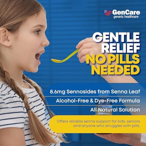 Gencare Senna Syrup Liquid Laxative (8 Fl Oz Bottle) All Natural Vegetable Sennosides Active Ingredient Easy To Swallow Constipation Relief For Adults And Kids 12 And Older Best Value Size