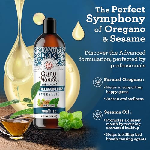 Gurunanda Original Advanced And Coconut & Peppermint Oil Pulling Alcohol & Fluoride Mouthwash 100% Natural Ayurvedic Blend For Healthy Teeth & Gums Teeth Whitening & Fresh Breath