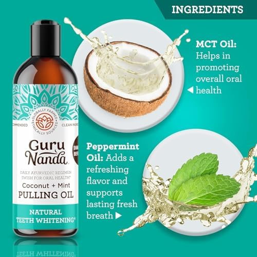 Gurunanda Coconut & Peppermint Oil Pulling With Tongue Scraper & Teeth Whitening Strips 16 Day Treatments Enamelsafe Strips For Sensitive Teeth Dry Strip Technology