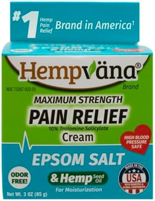 Hempvana Epsom Salt Maximum Strength Pain Relief Cream Hemp Seed Oil Fastacting Targeted Relief Arthritis Back Knees & More High Blood Pressure Safe Made In Usa As Seen On Tv