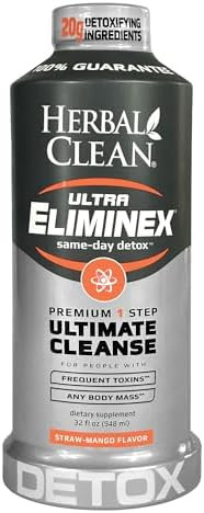 Herbal Clean Same Day Ultra Eliminex Detox Cleanse Drink (32 Fl Oz) Strawmango Flavor Full Body Cleanse Detox Drink With Milk Thistle Seed For High Toxin Vitamin B12 For Men & Women