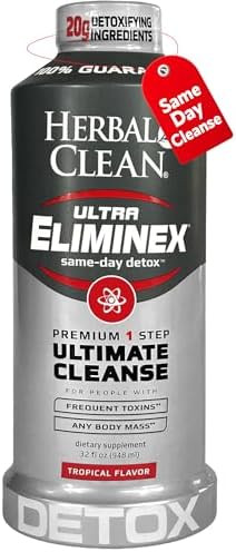 Herbal Clean Same Day Ultra Eliminex Detox Cleanse Drink (32 Fl Oz) Tropical Fruit Flavor Full Body Cleanse Detox Drink With Milk Thistle Seed For High Toxin Vitamin B12 For Men & Women