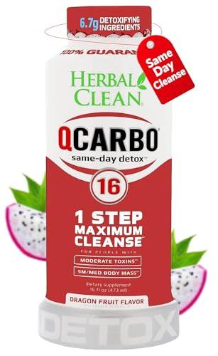 Herbal Clean Qcarbo16 Sameday Detox Cleanse Drink (16 Fl Oz) Dragon Fruit Flavor Full Body Cleanse Detox Drink For Moderate Toxin Level Vitamin B2 And Vitamin B12 For Men & Women