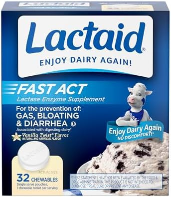 Lactaid Fast Act Lactose Intolerance Relief Chewables With Natural Lactase Enzyme To Prevent Gas Bloating & Diarrhea Due To Lactose Sensitivity Onthego Vanilla Twist Flavor 60 X 1 Ct